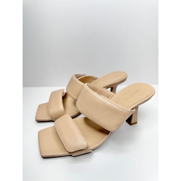 Open Edit Sandals Size 6 Qarly Heeled Tan Open Square Toe Slip On Heels - Picture 2 of 10